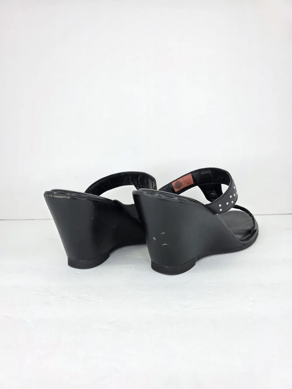 Harley Davidson Monica Women's Black‎ Double Strap Silver Wedge Sandals Size 10M